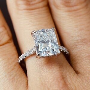 4.5 Carat Total Diamonds With Center 4 carat Cushion Cut Lab Grown Diamond Ring